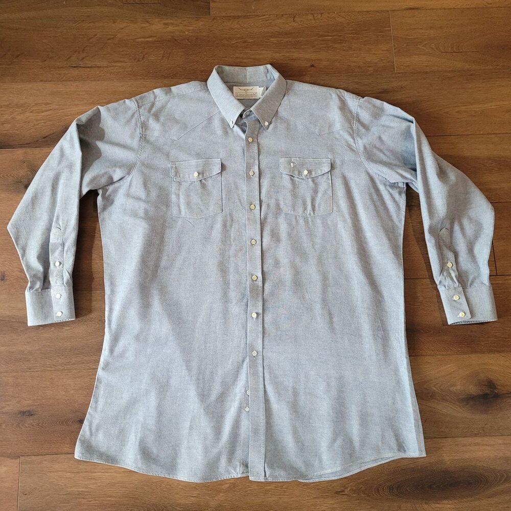 Longhorn Niver Shirt Mens 3XL 19 x 38 Western Embroidered Cotton Cowboy VTG USA